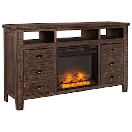 Rustic Solid Wood Extra Large TV Stand with Fireplace Insert
